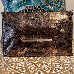 BCBGMaxAzria rose gold envelope clutch